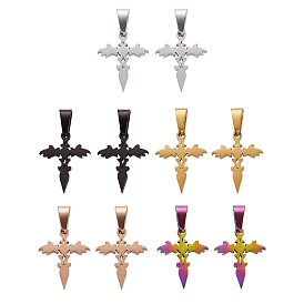 10Pcs 5 Colors 304 Stainless Steel Pendants, Cross