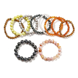 Natural & Synthetic Mixed Gemstone Round Beaded Stretch Bracelet