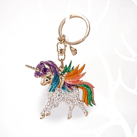 Брелки со стразами из сплава, с эмалью, единорог
