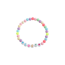 Resin Bracelet with Candy Colors and Elasticity - Colorful Letters, Bestie Gift.