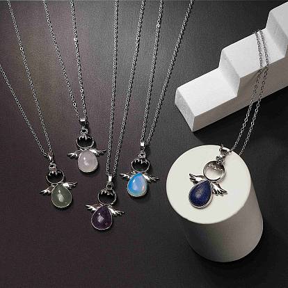 Fábrica de China 5 5 collares con colgante de ángel de piedras preciosas mixtas naturales y con 304 cadenas de inoxidable para mujeres 17.72 pulgada (45 cm), pc /