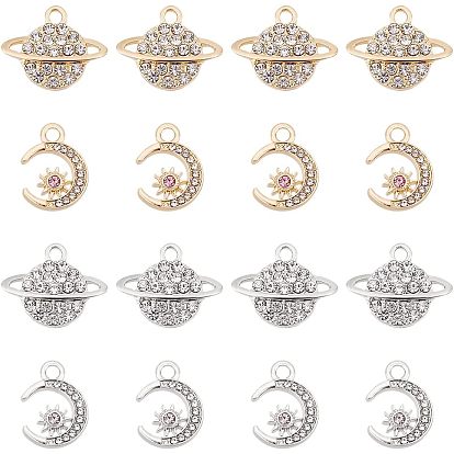 32шт 4 подвески со стразами в стиле сплава, планета и полумесяц, без кадмия, без никеля и без свинца