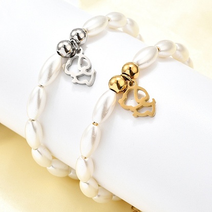 304 Браслеты из нержавеющей стали с подвесками в виде собак для женщин, с пластиковыми бусинами из искусственного жемчуга