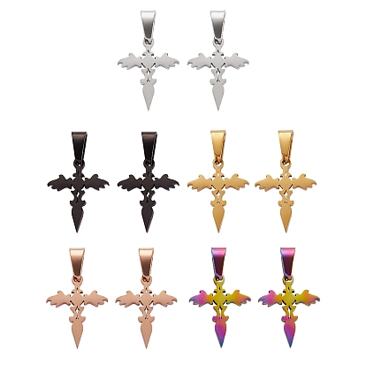 10Pcs 5 Colors 304 Stainless Steel Pendants, Cross