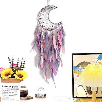 Плетеная сетка/паутина в виде полумесяца с подвеской в виде пера, висячие украшения