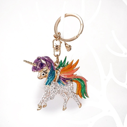 Брелки со стразами из сплава, с эмалью, единорог