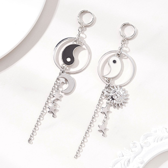 304 Серьги-кольца из нержавеющей стали и латуни, Инь-ян с Солнцем и Луной, слева и справа