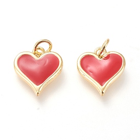 Real 18K Gold Plated Brass Charms, Cadmium Free & Lead Free, with Enamel and Jump Rings, Cadmium Free & Lead Free, Long-Lasting Plated, Heart