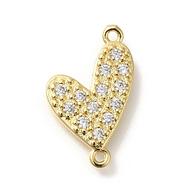 Rack Plating Brass Clear Cubic Zirconia Heart Connector Charms, Long-Lasting Plated, Lead Free & Cadmium Free