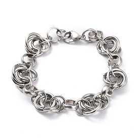 304 Stainless Steel Link Chain Bracelets, with Lobster Claw Clasps, Ring