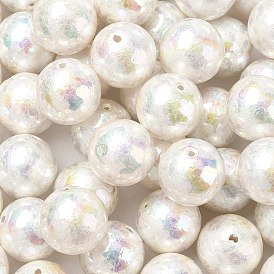 Perles acryliques transparentes texturées à placage UV, iridescent, ronde