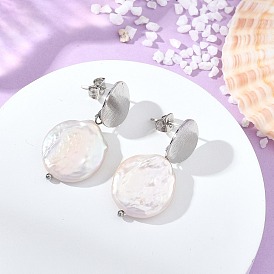 Висячие серьги-гвоздики из натурального жемчуга кеши, плоско-круглые, застежки для латунных сережек-гвоздиков для женщин