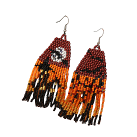 Ghostly Castle Pattern Glass Bead Handmade Tassel Earrings for Women