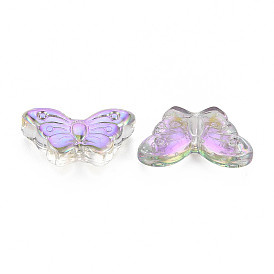 Electroplate Transparent Glass Beads, Half Plated, Butterfly