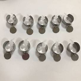 304 anillos de dedo abiertos de acero inoxidable, con 304 colgante redondo plano de acero inoxidable