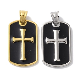 Ion Plating(IP) 304 Stainless Steel Pendants, with Enamel, Rectangle with Cross Charm