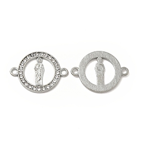 Alloy Connector Charms with Crystal Rhinestone, Flat Round Links with Saint, Religion, Nickel