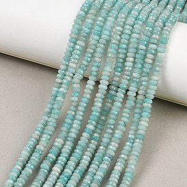Природных амазонит бисер нитей, граненые, рондель