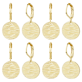 4 пары латунных текстурированных плоских круглых серег с застежкой-русалкой