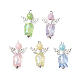 5Pcs Acrylic Beads Pendants, with Alloy Finding, Angel