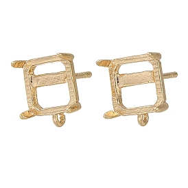 Rack Plating Brass Stud Earring Findings, Long-Lasting Plated, Lead Free & Cadmium Free, Square