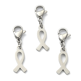 Awareness Ribbon 304 Stainless Steel Pendant Decotations, with Lobster Claw Clasps