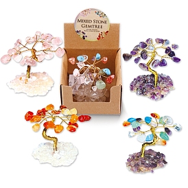 Gemstone Chips Tree Decorations, Gemstone Base with Copper Wire Feng Shui Energy Stone Gift for Home Office Desktop Decoration
