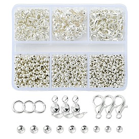 Kit de fabrication de bijoux, y compris des pointes de perles en fer, des perles d'espacement et des anneaux ouverts, Fermoir mousqueton, fermoirs de homard en alliage de zinc 