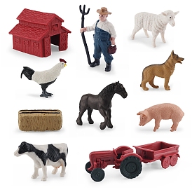 Plastic Animal & Farmer Model Ornaments Set, Micro Landscape Home Dollhouse Accessories, Pretending Prop Decorations