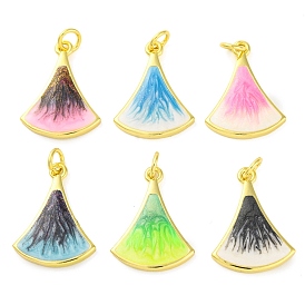 Brass Enamel Pendants, with Glitter and Jump Ring, Long-Lasting Plated, Real 18K Gold Plated, Fan Charm