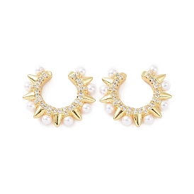 ABS Plastic Imitation Pearl Beaded Cuff Earrings, Brass Jewelry for Women