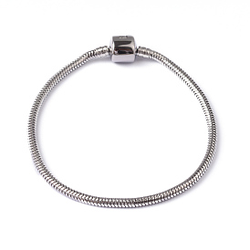 304 Surgical Stainless Steel Round Snake Chain European Style Bracelet Making, with European Clasps, 210x3mm