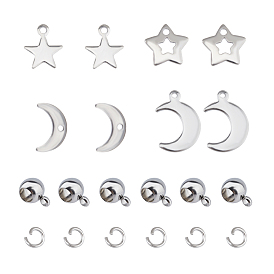Unicraftale DIY Pendant Jewelry Making Kits, 304 Stainless Steel Pendants & Tube Bails & Jump Rings, Star & Moon