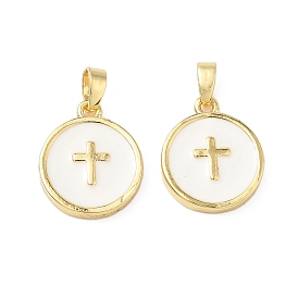 Латунь эмаль подвески, плоские круглые с поперечными прелести, без свинца и без кадмия, долговечный, стойки покрытие