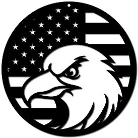 Iron Hanging Ornaments, for Home Wall Decoration, Flat Round with Eagle