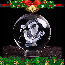 Christmas Inner Carving Santa Claus Glass Crystal Ball Diaplay Decoration, Fengshui Home Decor