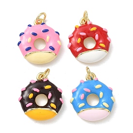 Латунь эмаль подвески, подвески-пончики с соединительными кольцами, стойки покрытие, без кадмия и без свинца, долговечный, реальный 18 k позолоченный