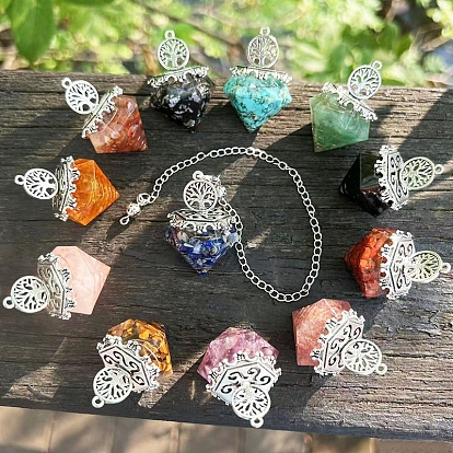 Маятники для лозоходства с ромбовидными наконечниками из смолы, с металлическим древом жизни и кусочками натуральных и синтетических драгоценных камней внутри