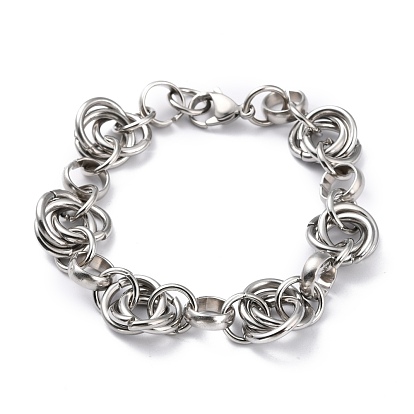 304 Stainless Steel Link Chain Bracelets, with Lobster Claw Clasps, Ring