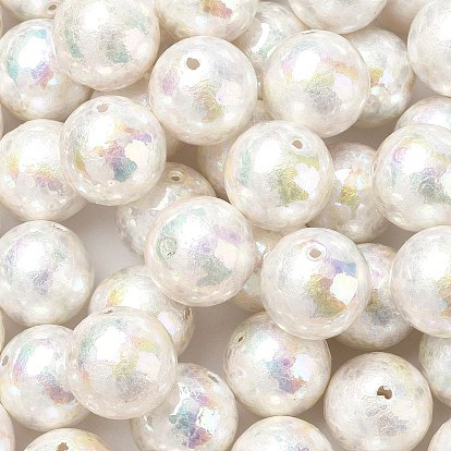 UV Plating Textured Transparent Acrylic Beads, Iridescent, Round