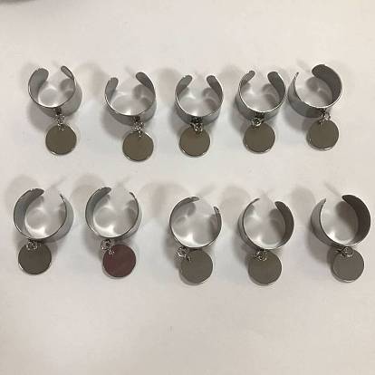 304 anillos de dedo abiertos de acero inoxidable, con 304 colgante redondo plano de acero inoxidable
