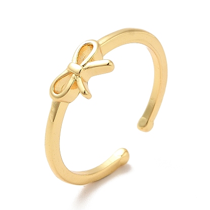 Brass Bowknot Open Cuff Ring for Women, Cadmium Free & Nickel Free & Lead Free