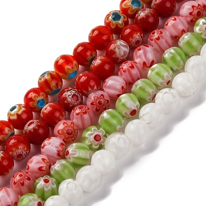 Handmade millefiori lampwork beads strands, круглые