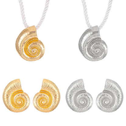 Ожерелья с подвесками и серьги-гвоздики из сплава ракушек и полиэстерового шнура