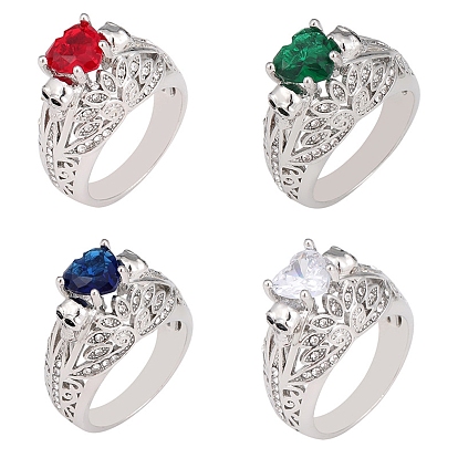 Кольца из сплава со стразами простые, сердце