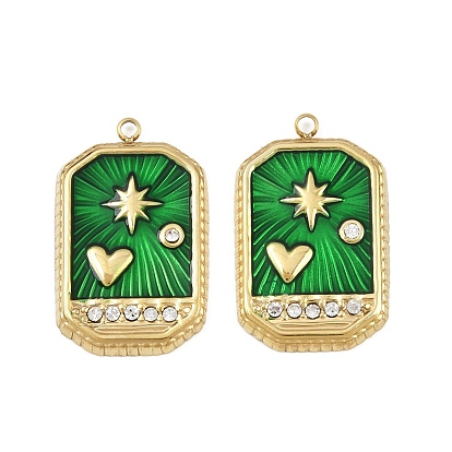 304 из нержавеющей стали горный хрусталь подвески, Прямоугольник с сердцем, Эмаль стиле, ионное покрытие (ip), ручная полировка