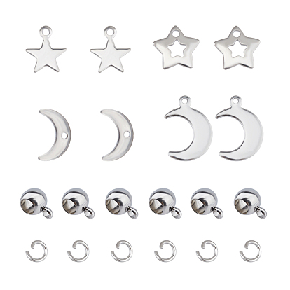 DIY Pendant Jewelry Making Kits, 304 Stainless Steel Pendants & Tube Bails & Jump Rings, Star & Moon