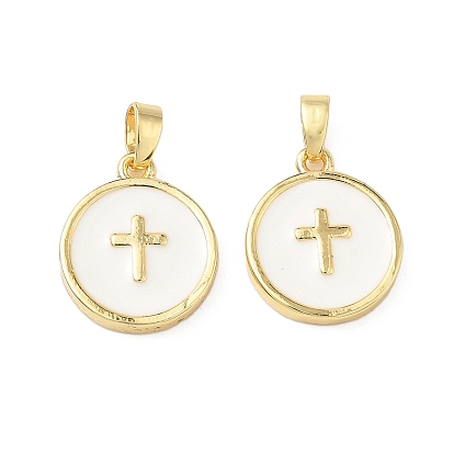 Латунь эмаль подвески, плоские круглые с поперечными прелести, без свинца и без кадмия, долговечный, стойки покрытие