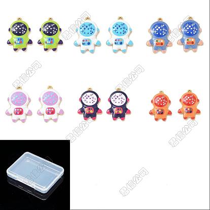 6 piezas 6 colores 304 colgantes de acero inoxidable esmaltado, encantos de astronauta, revestimiento de iones (ip), real 18 k chapado en oro