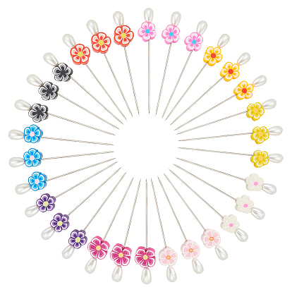 50 шт. 10 цвета, ручная работа из полимерной глины, железные булавки с цветочной головкой, прямые штифты, портнихи булавки, швейная булавка для поделок, с акриловой имитация жемчуга